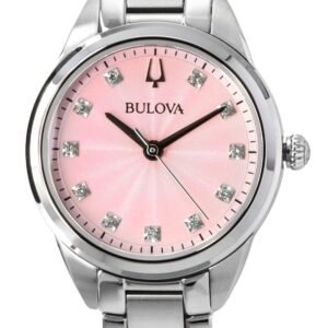 Bulova Sutton Stainless Steel Diamond Accents Pink Dial Quartz 96P249 Women's Watch
