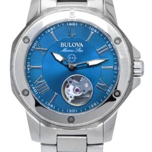 Bulova Marine Star Stainless Steel Open Heart Blue Dial Automatic 98L317 100M Women's Watch