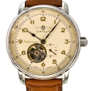Zeppelin Mediterranee Leather Strap Open Heart Beige Dial Automatic 96665 Men's Watch