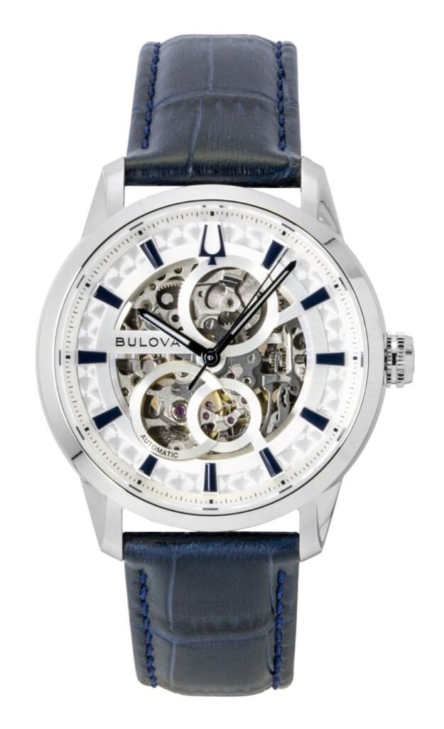 Bulova Sutton Leather Strap Silver Skeleton Automatic 96A330 Men's Watch