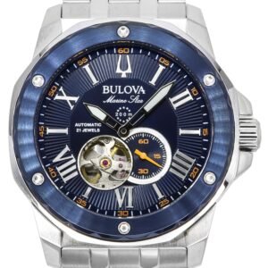 Bulova Marine Star Stainless Steel Open Heart Blue Dial Automatic 21 Jewels 98A302 200M Men's Watch