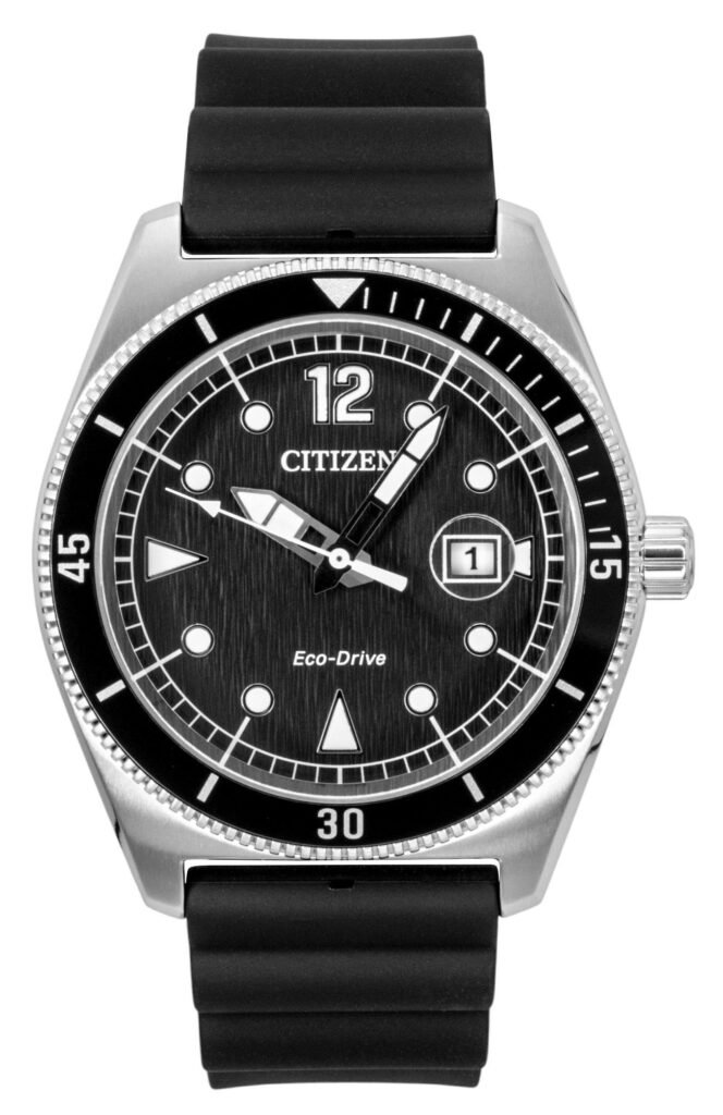 Citizen Eco-Drive Black Rubber Strap Black Dial Solar AW1889-00E 100M Men's Watch
