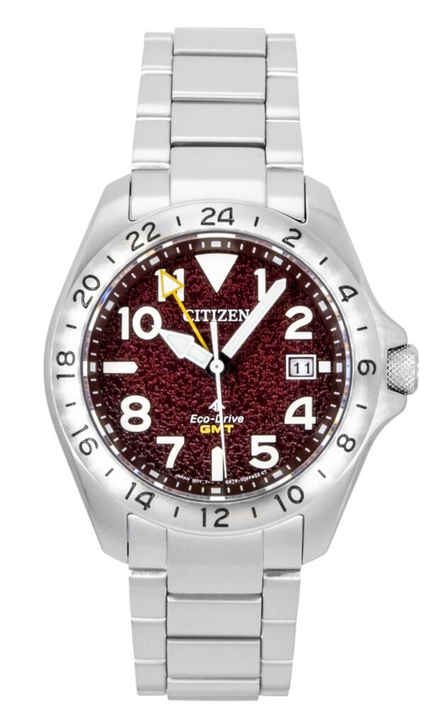 Citizen Promaster Land GMT Analog Stainless Steel Red Dial Eco-Drive BJ7150-50W 200M Men's Watch