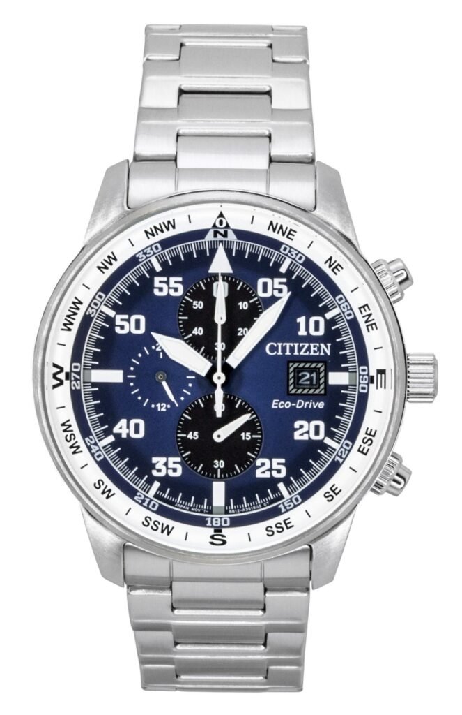 Citizen Eco-Drive Aviator Chronograph Stainless Steel Blue Dial CA0880-58L 100M Men's Watch