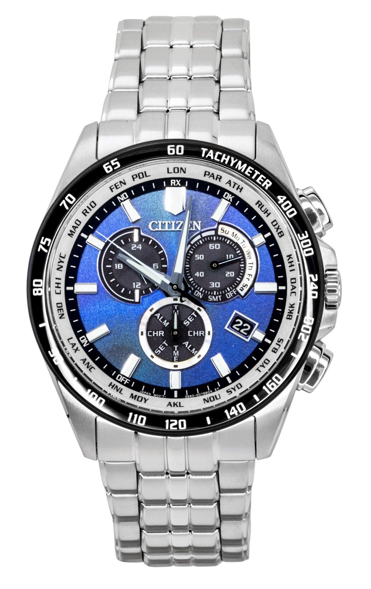 Citizen Eco-Drive Limited Edition Chronograph Stainless Steel Blue Dial Solar CB5874-81L 100M Men's Watch