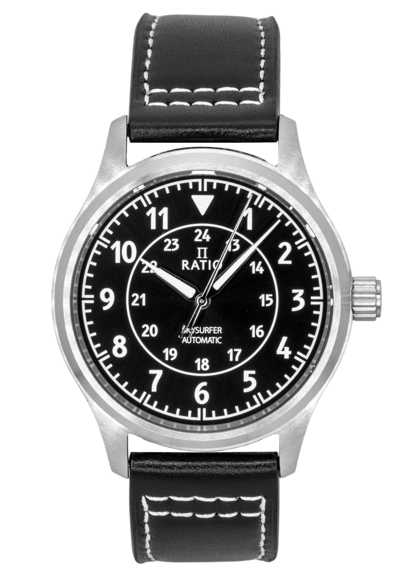 Ratio Skysurfer Pilot Black Sunray Dial Leather Automatic RTS314 200M Men's Watch