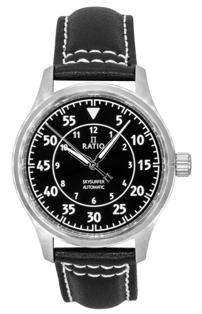 Ratio Skysurfer Pilot Black Sunray Dial Leather Automatic RTS321 200M Men's Watch