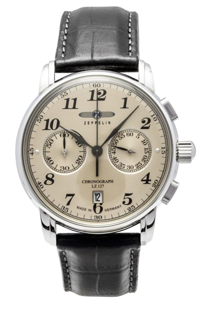 Zeppelin LZ127 Chronograph Leather Strap Champagne Dial Quartz 76785 Men's Watch