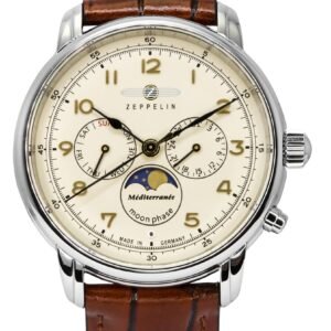 Zeppelin Mediterranean Moon Phase Leather Strap Beige Dial Quartz 96365 Men's Watch