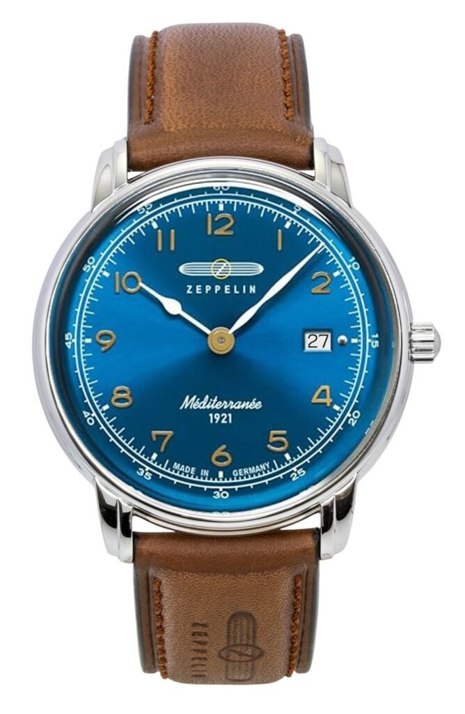 Zeppelin 100 Jahre Mediterranee Leather Strap Blue Dial Quartz 96403 Men's Watch