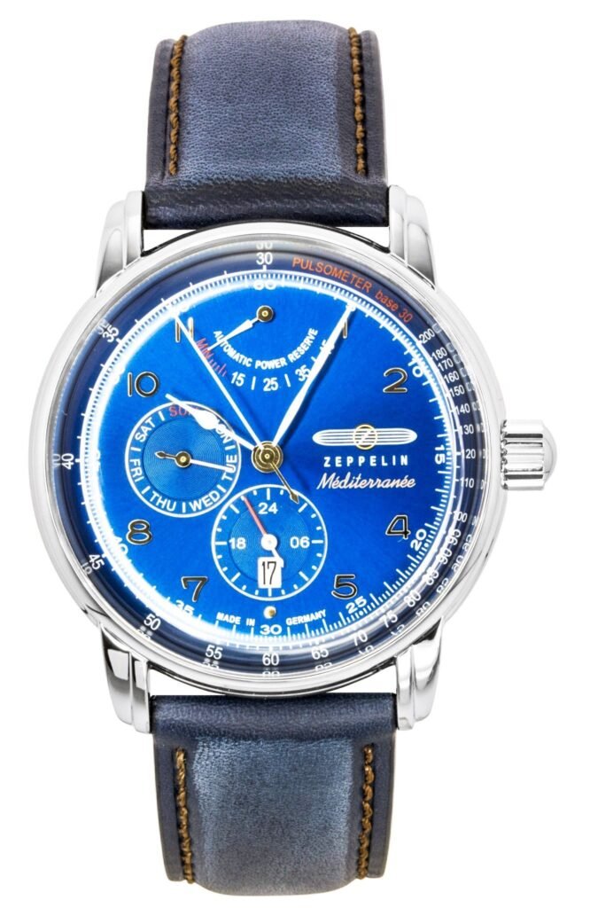 Zeppelin Mediterranee Leather Strap Blue Dial Automatic 96903 Men's Watch